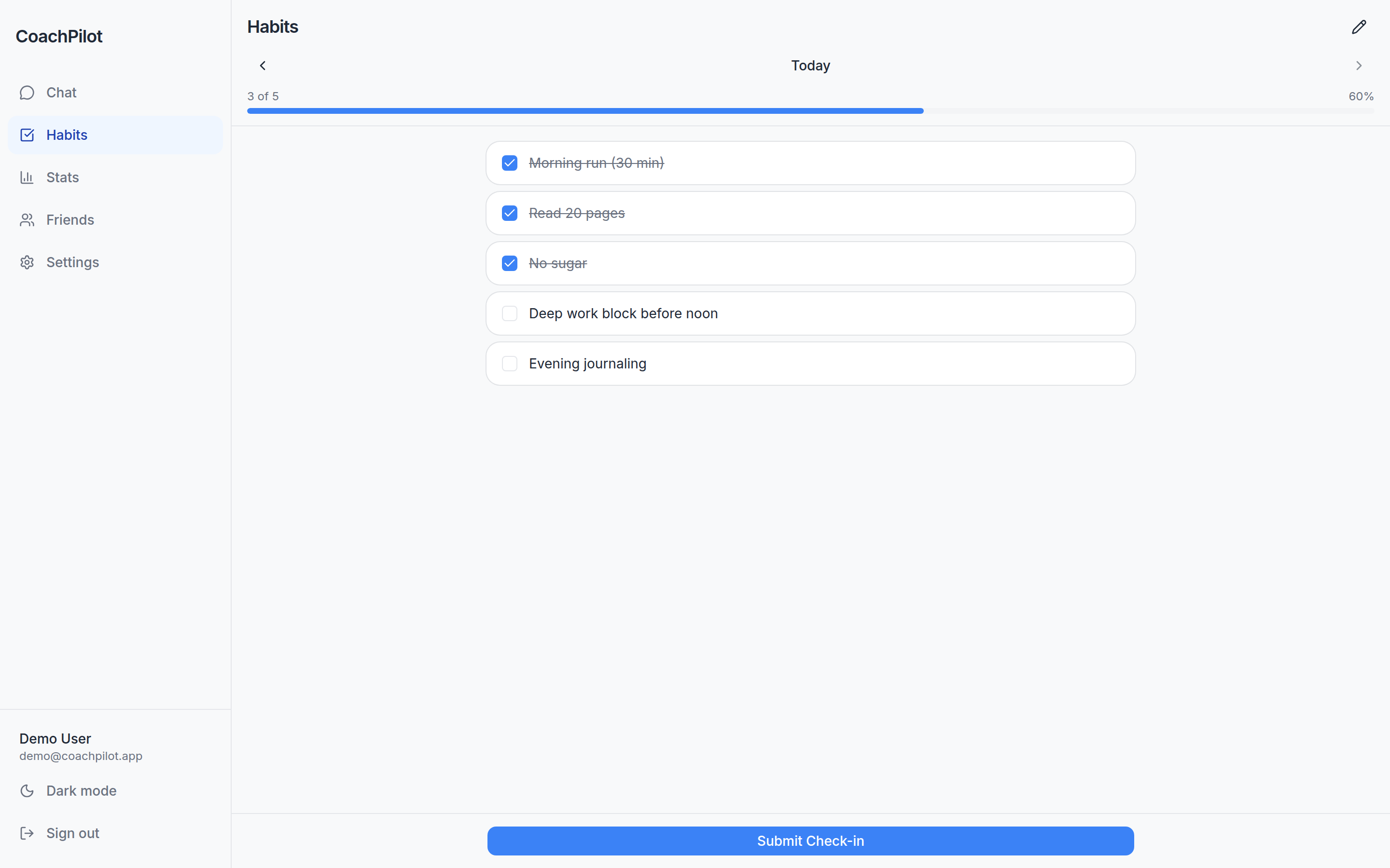 Habit tracking with daily progress